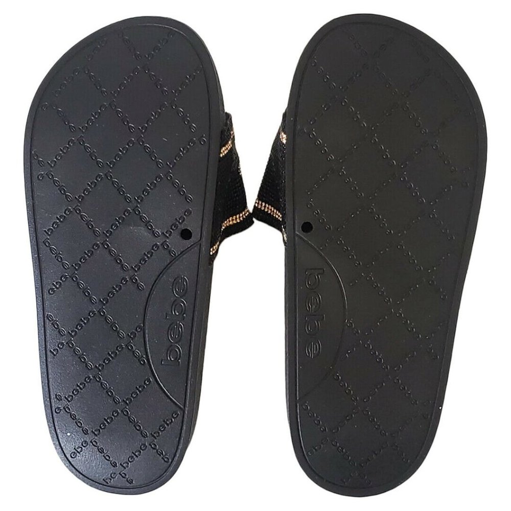 NWT BEBE WOMEN'S BLACK RHINESTONES SLIDES SANDALS - Picture 8 of 8